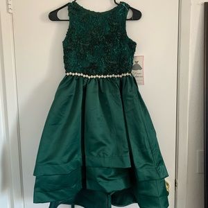 Rare Editions 2 Tier Satin Hi-Low Skirt Soutache Dress